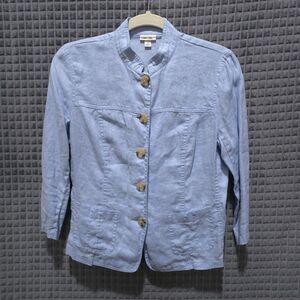 Powder Blue Linen Shirt Jacket SzSm Shacket Boho Coastal Cowgirl Lagenlook Fairy